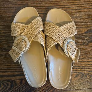 Marc Fisher Woven Tan Slide Sandals